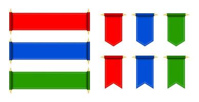 Pennant scroll mockup realistic design. Set of color flag pennants vector