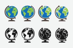 Set of Globe Icons. World Map Icon Bundle. Colorful Globe Icon. Educational Elements. Globe Silhouette Set. vector