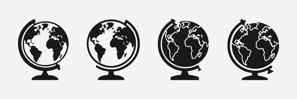 Set of Globe Icons. World Map Icon Bundle. Silhouette Of Globe Icons. Educational Elements. vector
