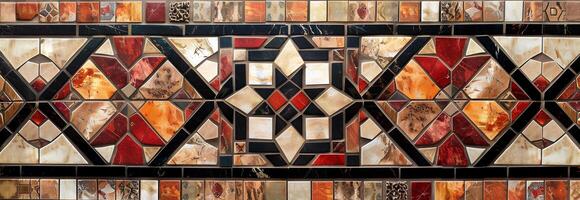 A mosaic tile with a geometric design on it photo
