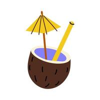 Enjoying a fresh coconut drink on a sunny beach with a colorful umbrella and straw vector