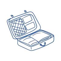 Travel suitcase open with organized compartments for packing clothes and essentials vector