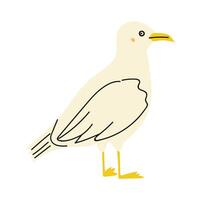 White bird standing with yellow beak and feet in simple design style on plain background vector