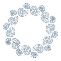 Nautical themed circular design featuring outlines of shells and ammonites vector