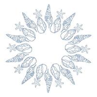 Decorative circular design featuring shells and nuts in a minimalist style vector