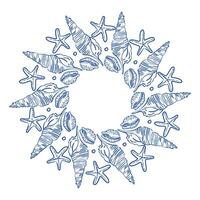 Seashells and starfish create a circular design showcasing marine beauty and nature vector