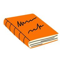 Bright orange book with abstract scribbles on the cover resting on a table vector