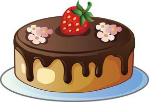 cake with chocolate and strawberry on top vector