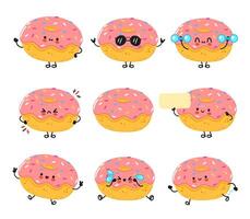 A collection of charming Donuts with various emotional expressions, ideal for playful designs. vector