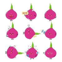 Playful cartoon illustrations featuring adorable Red Onions with various emotions and engaging activities. vector