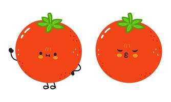 A cheerful cartoon featuring two charming Tomato characters with cute expressions and a bright red color. vector