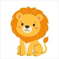 Flat style illustration of a cute lion sitting with a happy expression, perfect for childrens books, educational projects, and jungle-themed designs. vector