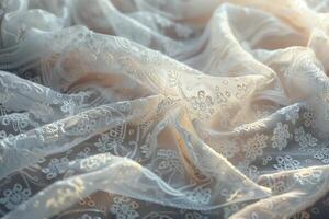 Close up of a white lace fabric photo