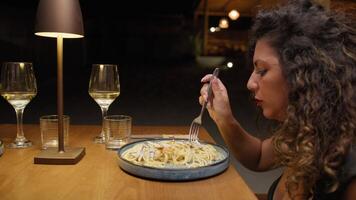 Gourmet Spaghetti Dinner On A Wooden Table At The Resort In The Summer video