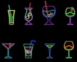 Set of cocktail and wine neon linear icons in flat style. various models. graphics. vector