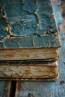 Old books on a wooden table photo