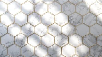 Marble Hexagon Tile with Gold Trim photo