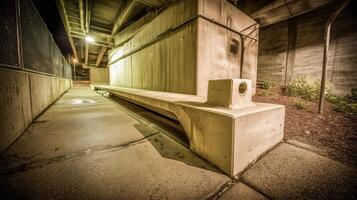 Concrete Structure Underneath Bridge at Night photo