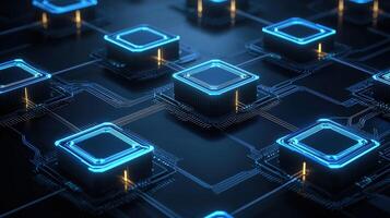 Electronic Circuit Board with Neon Glowing Components photo