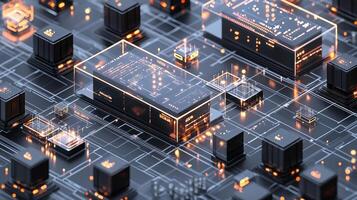 Abstract Tech Circuit Board with Glowing Components photo