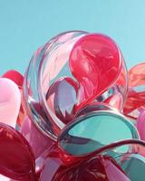 Abstract Glass Shapes with Red Pink and Teal Hues photo