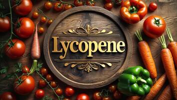 lycopene sign, fresh tomatoes and carrots photo