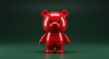 A red toy bear standing on a green background photo