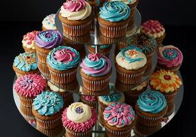A display of cupcakes on a table photo