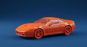 A toy car is shown in orange on a blue background photo