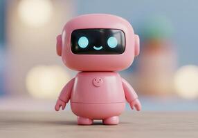 A pink robot toy standing on a table photo