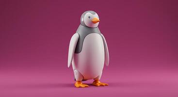 A penguin is standing on a pink background photo