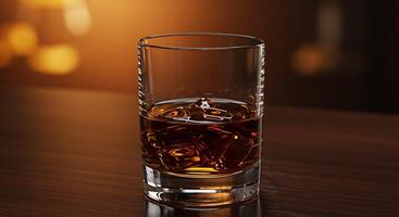 A glass of whiskey sitting on a table photo