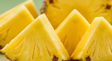 A pineapple is cut into pieces photo