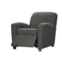 Upholstered gray recliner armchair with extended footrest on white background studio shot photo