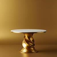 Elegant Gold Twisted Table with Marble Top, Luxurious Design for Display and Interior Decor. photo