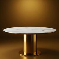 A round marble table with a gold base photo