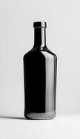 Black empty glass bottle transparent mockup liquid water container and story background photo