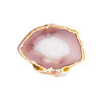 Cross section of beige pink agate crystal isolated on white background, natural slice mineral stone macro closeup, agate crystal surface, beautiful gemstone. Precious stone pastel color photo