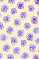 Minimal floral pattern with fresh Hydrangea violet flower, Very Peri color of year. Holiday layout with plain flowers for Mothers day, 8 March, Womens day. Flat lay flowery composition. photo