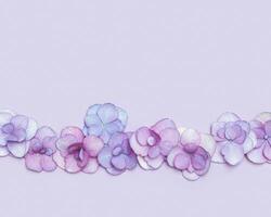 Natural Hydrangea flowers, minimal floral style Very Peri color. Monochrome image with fresh flowers, background with copy space. Spring holiday concept, for Mothers day, 8 March, Womens day photo
