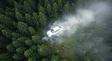 Aerial View Of A Vehicle In A Lush Forest photo