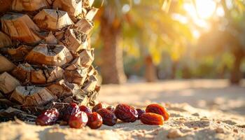 Ripe Red Dates at the Base of a Palm Tree photo