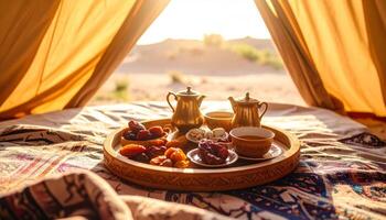 Golden Hour Tea Service in Desert Tent photo