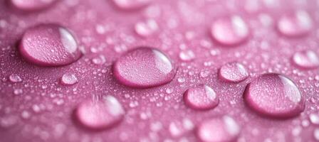 Macro Photography of Tiny Liquid Beads, Glittering Water Droplets on a Reflective Pink Surface photo