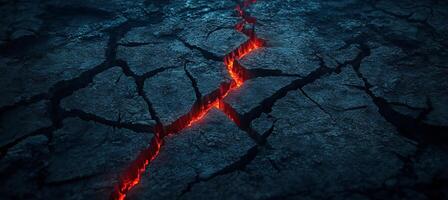 Cracked Earth With Glowing Lava, High-Contrast and Detailed, Macro Photography, 8K Resolution photo