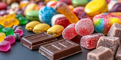 Assortment Of Colorful Candy, Chocolate Bars With Vivid Colors And A Sweet Taste, 4K Photography. photo