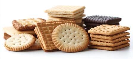 Assortment of Delicious Sweet Biscuits, Cookies, and Chocolate Treats on a White Background photo