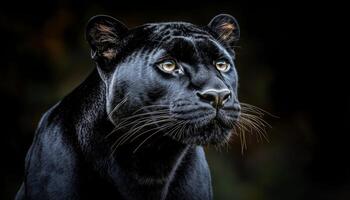 Portrait of a Majestic Black Panther Intense Stare in the Dark, Wildlife Photography photo