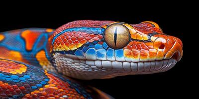 A snake with colorful markings on its head photo