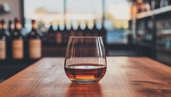 Whiskey Glass on Wooden Table, Home Decor and Beverage Background, Alcohol Drink Photo